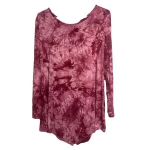 DJT Pullover Tunic Top‎ Shirt Long Sleeve Tie Dye Red, Casual Work Size XXL